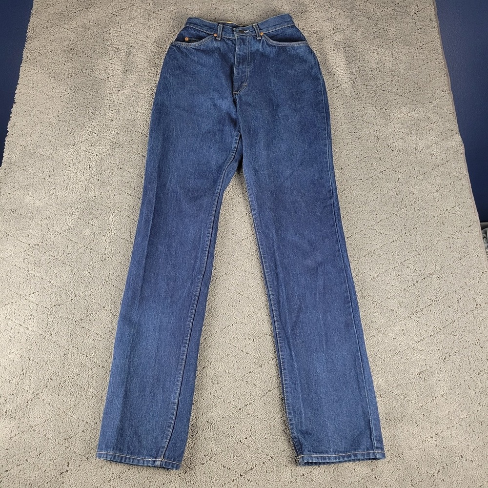 Vintage Lee Jeans Womens 8 Blue High Rise Straight Leg Dark Wash Made In USA